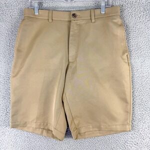 Haggar H26 Shorts Mens 32 Khaki Flat Front Tailored Polyester Dress‎ Golf Casual